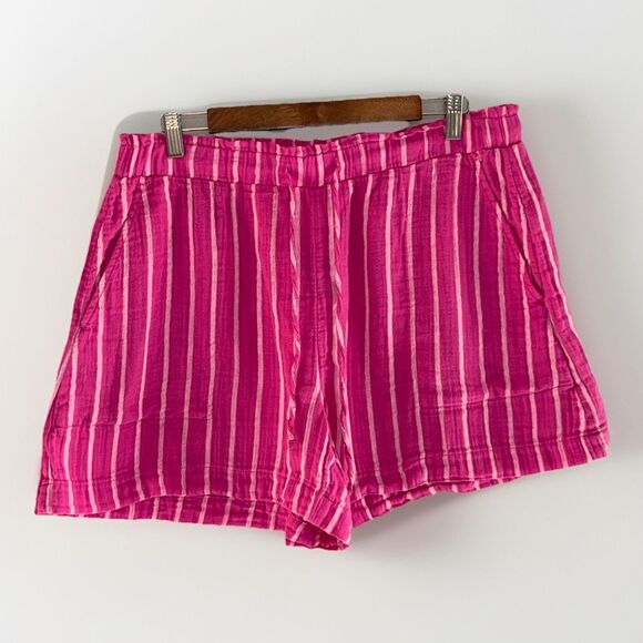 Gap Pull-On Gauze Shorts Fuchsia Pink Cotton Elastic Waist Striped Beach Large - Picture 1 of 14